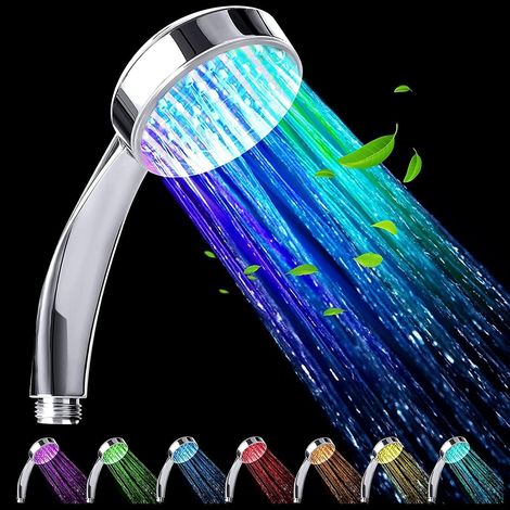 [NEUWERTIG]  LED-Duschkopf, Regenduschkopf, Farbwechsel-Duschkopf, kein Strom, universeller 7-Strahlmuster-Chrom-Duschkopf für die meisten Standard-Duschschläuche