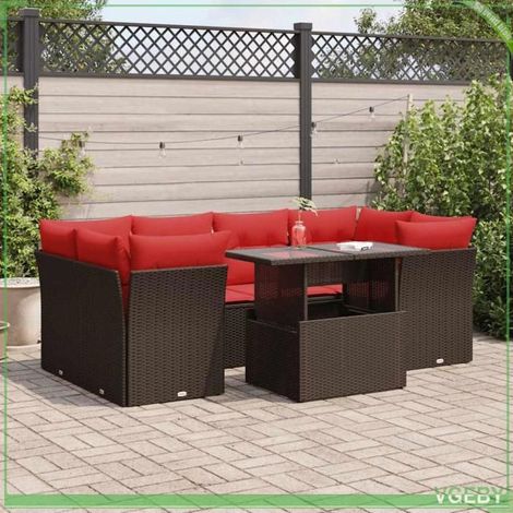 Salon de jardin - 3326115 - Résine tressée marron - 7 pièces modulable avec coussins - Rangement étanche (1/5)