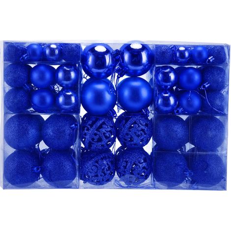 100 boules de Noël incassables bleues pour décoration de sapin et fêtes - Lot de 100 pièces (1/5)