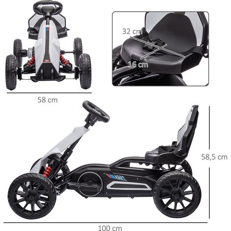 Karting pour enfants, kart électrique, jusqu'à 5 km/h, ceinture de sécurité, siège avec dossier, plastique, métal, blanc (1/5)