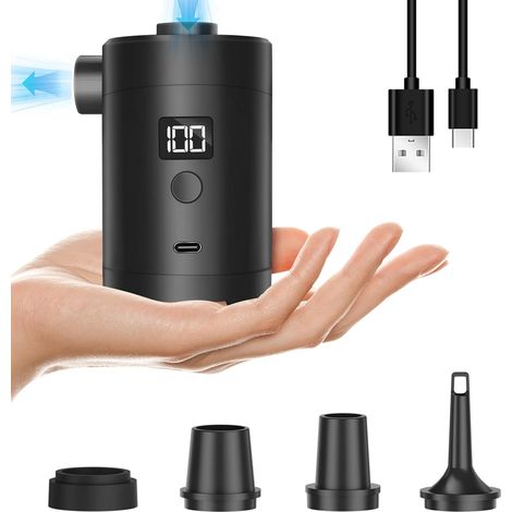 Pompe à air électrique portable et rechargeable avec connecteur, pour bouées de piscine, matelas gonflables, anneaux de natation. (1/2)