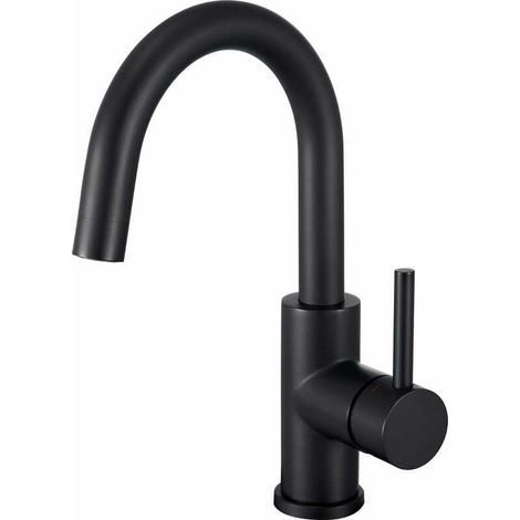 Robinet de salle de bain pivotant à 360°, mitigeur lavabo à bec haut en acier inoxydable noir mat. Design moderne pour salle de bain ou petite cuisine, réglage facile eau chaude/froide, installation s (1/5)