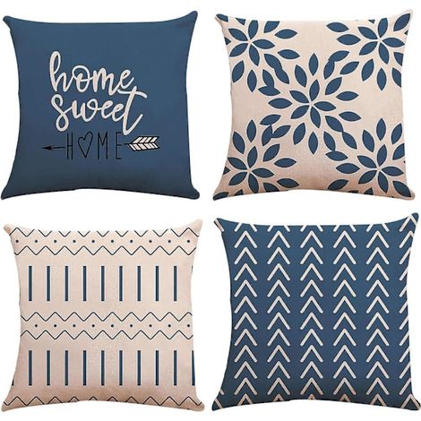 50x50 cm Kissenbezüge, moderne Sofakissen, dekorative Leinenkissenbezüge für Sofa, Bett und Auto (hellblau, 50x50 cm, 4er-Set)