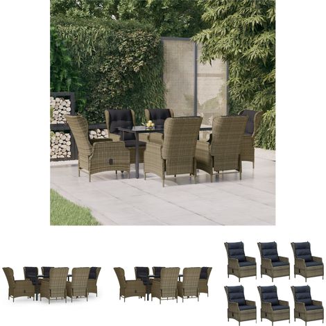 Gartenstuhl - vidaXL 7-tlg. Garten-Essgruppe Braun Poly Rattan - Gartenstühle (1/5)