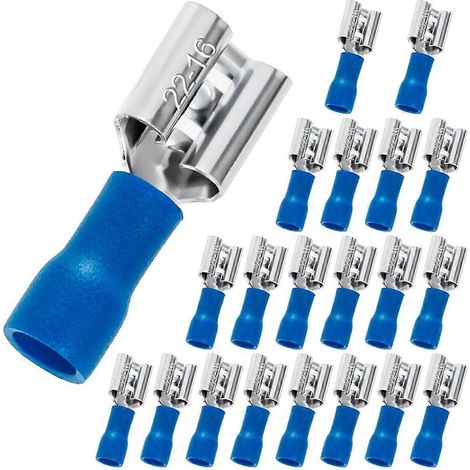 Kit de 20 connecteurs femelles à fourche de 6,35 mm (1/4 po), connecteurs isolés pour fils électriques, cosses à sertir femelles, calibre 22-16 AWG. (1/5)