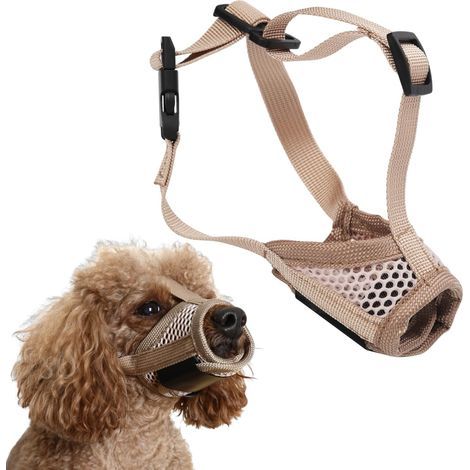Muselière pour Chien, Douce Muselière pour Chien pour Arrêter de Mâcher avec Maille Respirante et Barre de Tête Stable Muselière Anti-Aboiement Muselière en Maille pour Petits Chiens (Kaki,XS) (1/5)