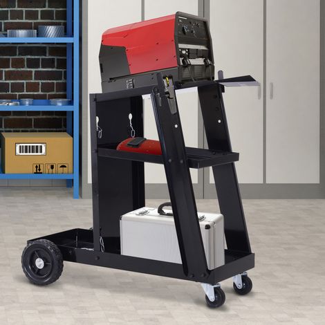 Carrello per saldatura a 3 ripiani con catena di sicurezza, acciaio nero 71 x 39 x 70 cm, OKWISH (1/5)