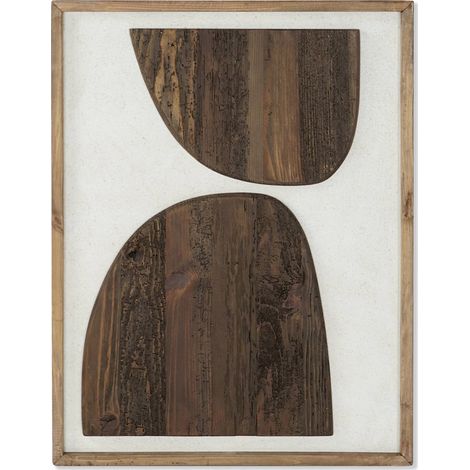 Tableau abstrait moderne en bois éco-responsable - Blanc écru avec nuances en bois recyclé (1/4)