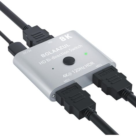 Switch HDMI 4K 120Hz Aluminum Splitter Commutateur HDMI 2.1 Bi-Direction 8K 60Hz 1 in 2 Out ou 2 in 1 Out Sélecteur Repartiteur HD MI Compatible avec Monitor HDTV TV Box (1/5)