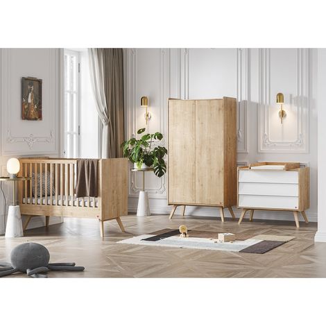 Komplettset Babyzimmer Babybett - Kommode 3 Schubladen - Schrank 2 Türen Vox Vintage Holz Weiß (1/5)