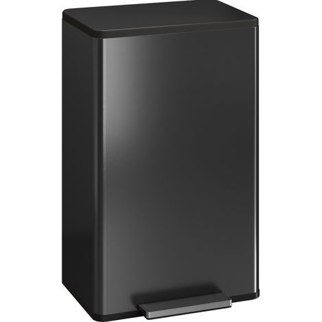 Cubo de basura de cocina 45 L con pedal, acero inoxidable negro y cierre suave (1/4)