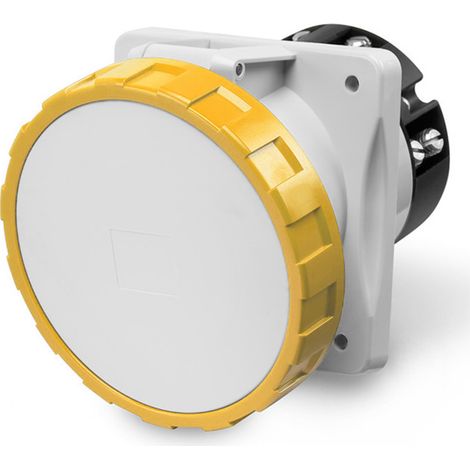 Prise à encastrer 3P+N+T 63A femelle clapet jaune 100-130V 50/60Hz socle 100x110mm pour coffret 4h étanche IP66/IP67