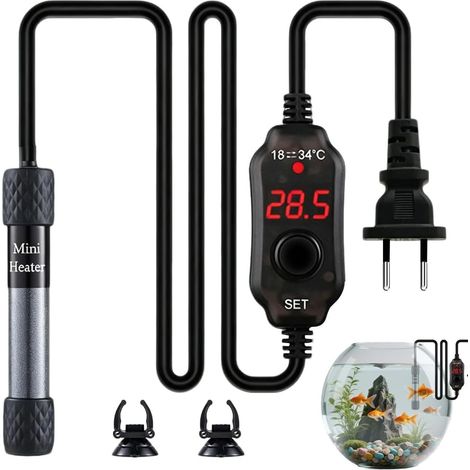 Mini chauffage d'aquarium - 25 W - Avec indicateur LED - Chauffage USB - Température réglable - Avec ventouses - Pour aquariums de 30 l (1/5)