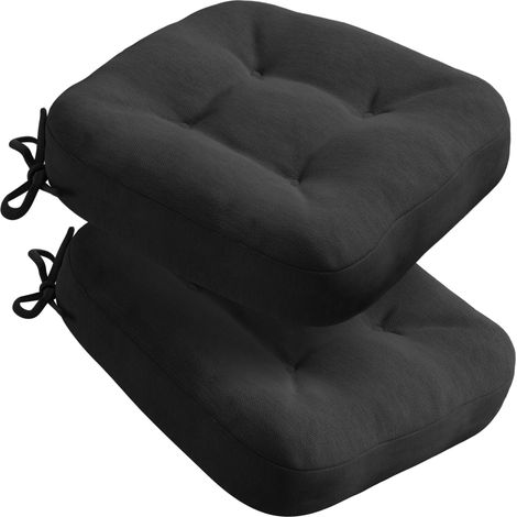 Lot de 2 coussins d'assise 40 x 40 x 8 cm - Épais et confortables - Avec housse imperméable - Lavables et antidérapants - Pour chaise, extérieur et chaise de jardin - Noir (1/5)