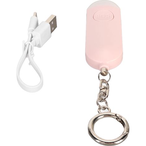Porte-clés alarme de sécurité personnelle 130dB sirène et lumière stroboscopique LED, alarme d'urgence pour personnes âgées, rose (1/5)