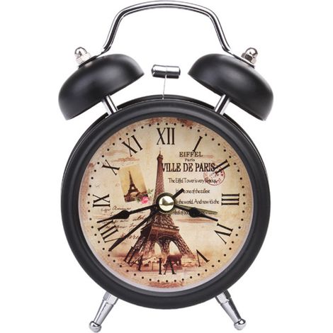 Réveil de chambre, horloge à quartz rétro classique ultra silencieuse en métal avec rétroéclairage, idéale pour le bureau, le dressing, la table de chevet ou les voyages.