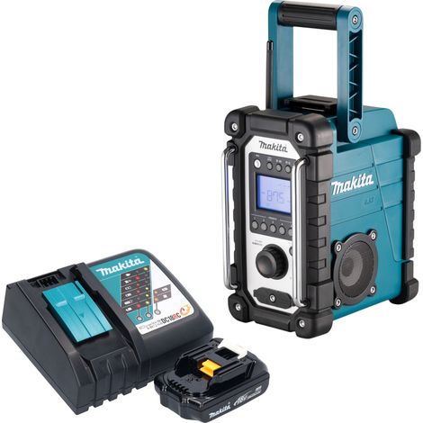 Makita DMR 116 RY1 Radio da cantiere a batteria 14,4 - 18 V AM FM AUX + 1x batteria 1,5 Ah + caricabatteria