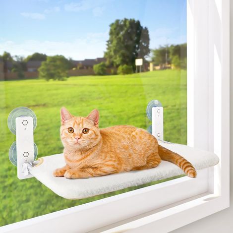 Cama inalámbrica para gatos para alféizar de ventana, hamaca para gatos montada en la pared con 4 ventosas fuertes, marco de metal resistente y tapa abatible, cama plegable para gatos, adecuada para g