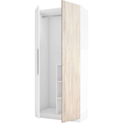 Mueble Armario para Habitación Dormitorio Juvenil Estelle Estilo Nórdico en Color Blanco Mate y Roble Sahara con 2 Puertas 90x200 cm (1/5)