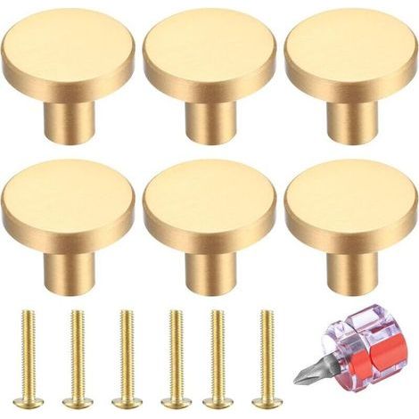 Vergoldete Schubladengriffe, 27 mm – Set mit 6 massiven Messinggriffen – Oberfläche in gebürstetem Kupfer – Schrauben und Schraubendreher inklusive (1/5)
