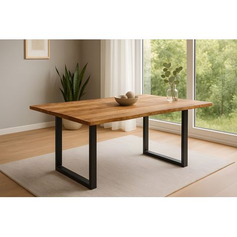 Esstisch Baumkante Massiv Mango rough 200 x 100 schwarz U-Gestell MIRABELLE (1/4)