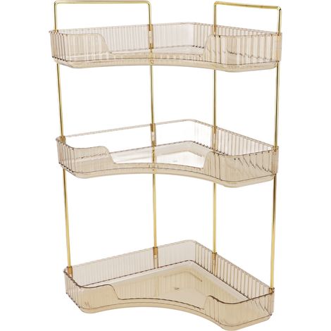 Étagère à maquillage à 3 niveaux, facile d'accès, esthétique, d'angle, pour salle de bain, idéale pour les cosmétiques et les soins de la peau (ambre). (1/5)