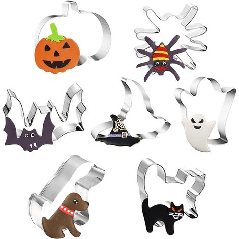 Lot de 7 Emporte-pièces D'Halloween en Acier Inoxydable-Pierre Tombale, Fantôme, Chat Effrayant, Araignée, Citrouille, Chapeau De Sorcière, Chiot -Pour les Enfants de Décoration de Fête D'Halloween