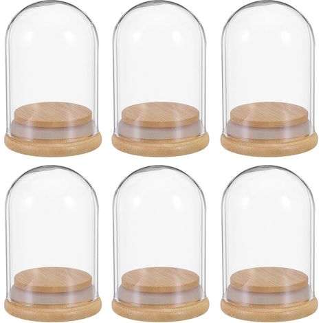 6 Pièces Dôme en Verre avec Socle en Bois Naturel pour Exposition Claire de Figurines DIY et Fleurs Stabilisées, pour Décoration de Mariage ou Pièce (1/5)