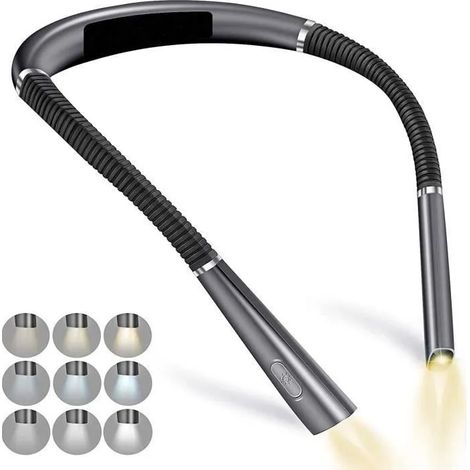 Lampe de lecture à LED pour le cou, 3 couleurs, 6 niveaux de luminosité, bras pliable, rechargeable, durable, idéale pour la (1/4)