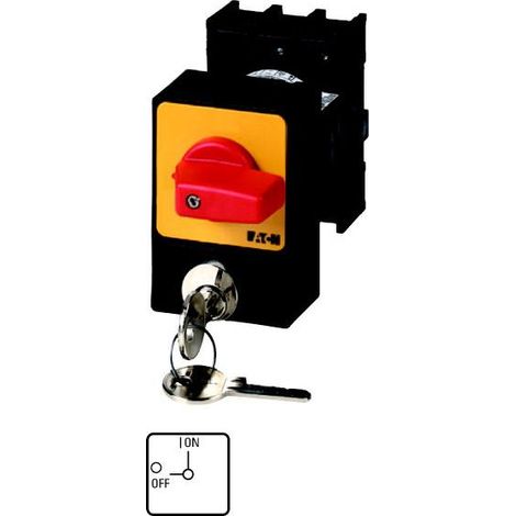 Interrupteur anti-panique 3p 25A verrouillage par serrure-cylindre manette rouge montage encast EATON P1-25/E/SVA(S)-RT