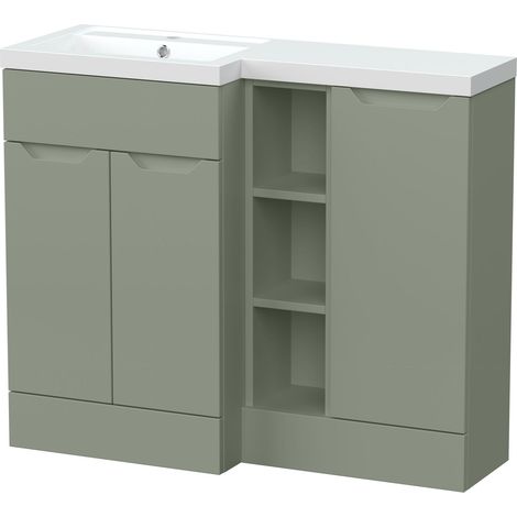Teddesley Floor Standing 3 Door Vanity Basin WC Unit with Polymarble Basin, 1000mm, Left Hand, Fern Green
