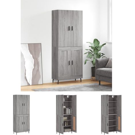 Wandhalterung - vidaXL Highboard Grau Sonoma 69,5x34x180 cm Holzwerkstoff - Metallfüße (1/5)