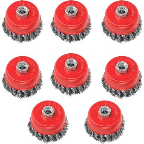 Wire Brush Set of 8 Angle Grinder 115mm Diameter 75mm Thread M14x2 for Heavy Duty Cleaning Stripping Paint Rust Removal (1/2)