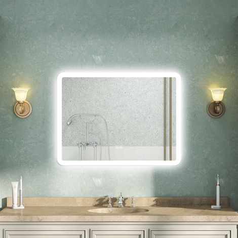 AVER-GROWTH 800x600mm Illuminated Bluetooth Bathroom Mirror with Shaver Socket, 3 Colour LED Lights Dimmable,Wall Bathroom LED Mirror with Desmister, Touch, Brightness Memory, IP44