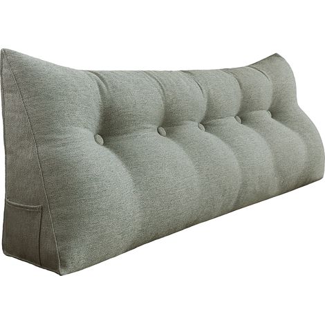VERCART Großes Bettruhe Keilkissen, Lang Lesekissen, Dekoratives Kopfteilkissen, Dreieckiges Rückenkissen, Loungekissen für Tagesbett oder Couch, Leinenmischung Grau, 160cm