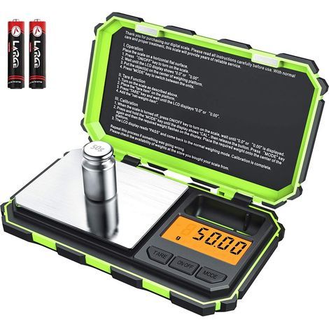 Balance numérique de poche, Balance à Grammes 200g/0.01g, 6 unités de conversion Balance intelligente avec fonction de calibrage et de tare, Affichage LCD,Vert (1/5)