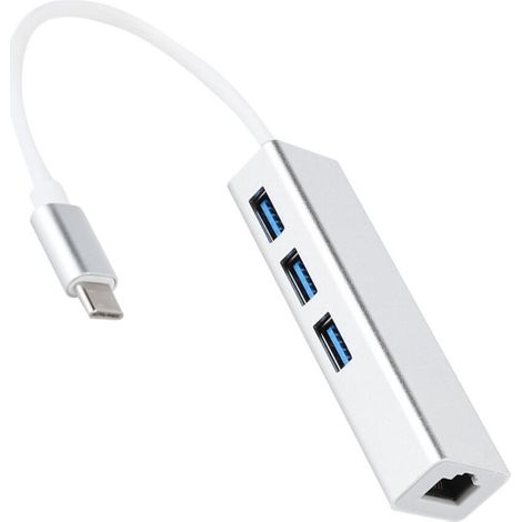 Convertisseur Ethernet USB 3.0 double fonction, adaptateur USB-C vers RJ45 avec extension multiport, compatible avec les appareils Macbook et Windows. (1/4)
