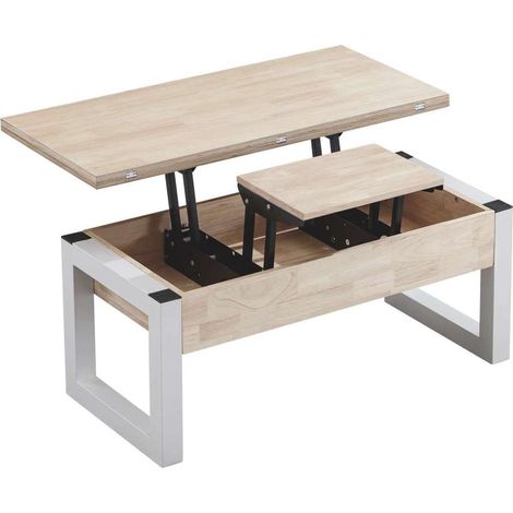 Mesa centro elevable y extensible Loft Advance acabado roble nordish y blanco, 47.5cm(alto) 120cm(largo) 60/120cm(ancho)