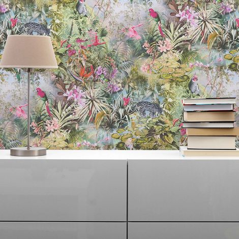 TADESSI  Tapete Dschungel Camilla  M1-No.795  Vliestapete  Grün  Rosa  Blumenoptik  Natur  Wohnzimmer  Schlafzimmer  Küche (1/4)
