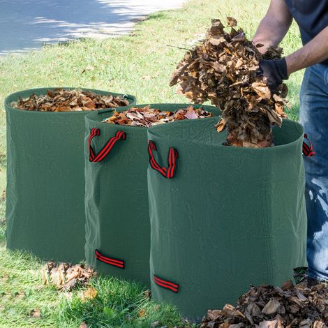 Lot de 3 sacs-poubelle de jardin 272L avec poignées renforcées et anneaux flexibles pliables et réutilisables