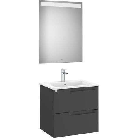 MUEBLE LAVABO 600MM ALEYDA 2 CAJONES + ESPEJO NEGRO MATE
