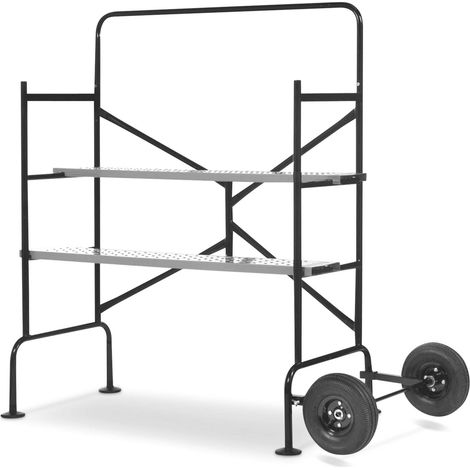 2-level shelf scaffolding with wheels, Rolling and folding scaffolding, Black, 140x78x135 cm