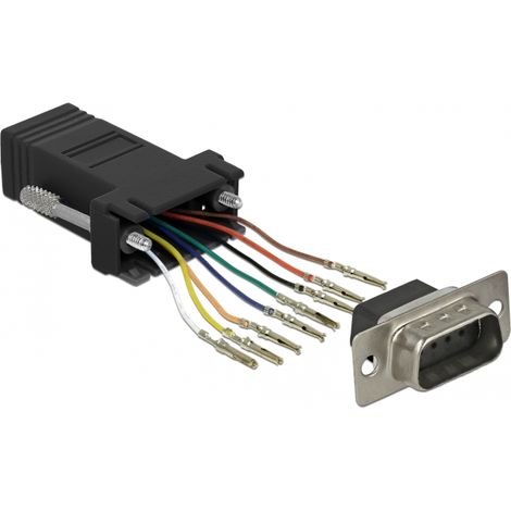 Adaptador modular DB9 Macho a RJ45 hembra, kit de montaje negro (A0047)