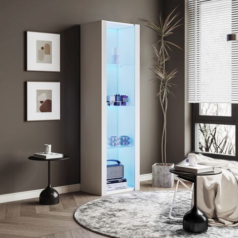 Vitrine L 166cm avec LED - 3 étagères en verre - Blanc (1/4)