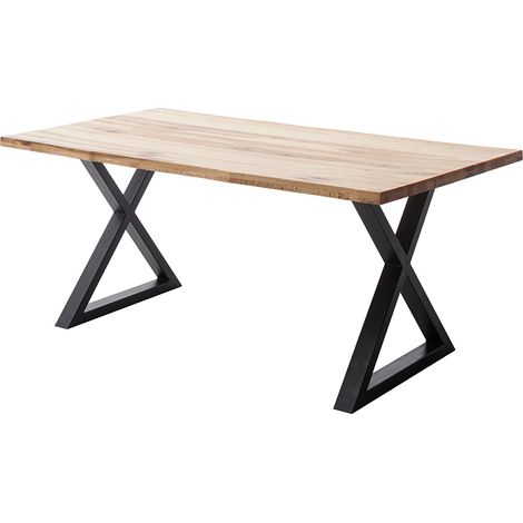 Esstisch 160x90 cm mit Baumkante, X-Gestell, Eiche massiv geölt, PARACATU-06 (1/5)