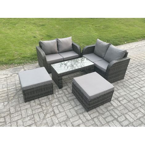 Fimous Dossier haut Salon de jardin avec Canapé d'amour Table basse rectangulaire 2 Grand tabourets Gris foncé mixte (1/4)