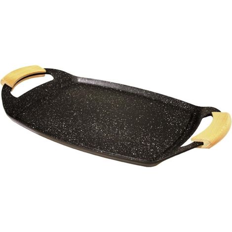Plancha en Fonte d'Aluminium 485 x 285 x 37 cm, Coloris Moucheté Imitation Pierre, Poignées en Bois, Compatible Tous Feux (1/5)