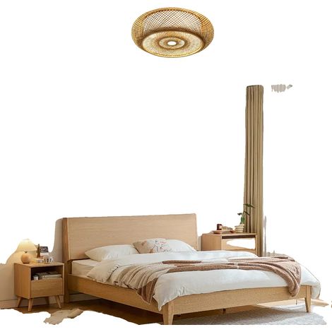 Lampe de plafond, construction en bambou et fer, compatible E27, tension 220 V, flux lumineux 249-2000, adaptée pour 107,6-161,4 ft² (1/5)