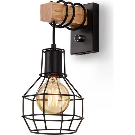 APEX Applique murale industrielle rustique à intensité variable,style cage,avec interrupteur, culot E27,noir vintage-ampoule non incluse (1/5)
