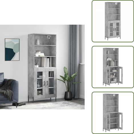 Highboard Betongrau 69,5x34x180 cm Holzwerkstoff - Sideboard - Hochschrank - Wohnraumgestaltung - Aufbewahrungslösung - Betonoptik (1/5)